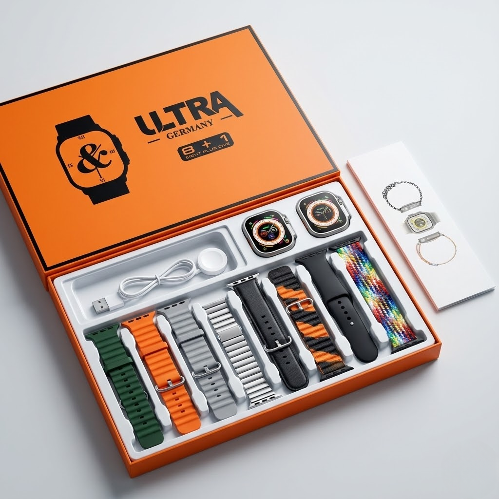 Y80 Ultra 8 in 1 Smart watch ,8 Straps 49MM Big Display (Random Colour)